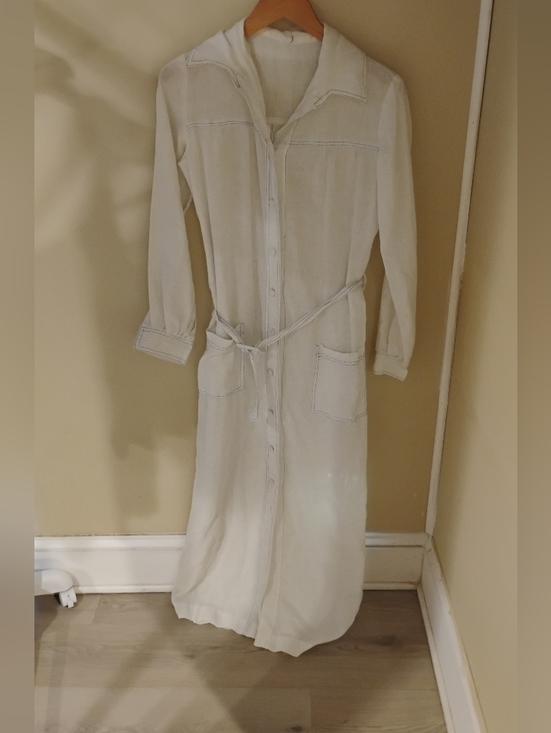 Vintage Dresses & Skirts - Vintage 1970s Contrast Seam Button Down Collared Shirt Dress with Belt